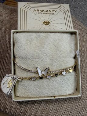 eye candy Gold Layered Bracelet Set with White Butterfly & Heart Accents